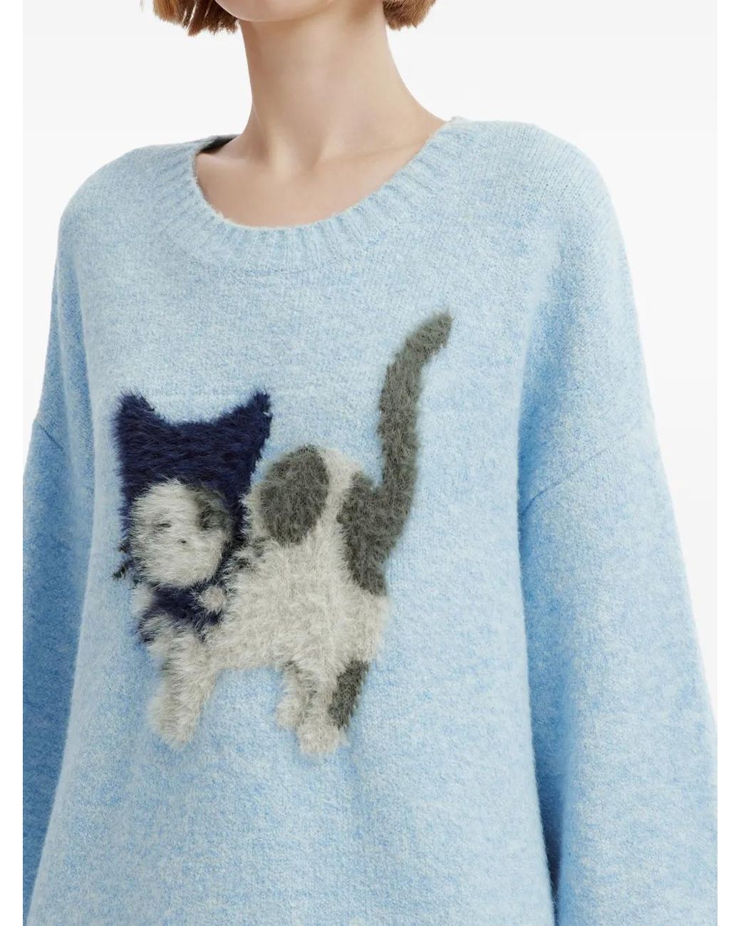 B+ AB Blue Cat-Motif Sweater