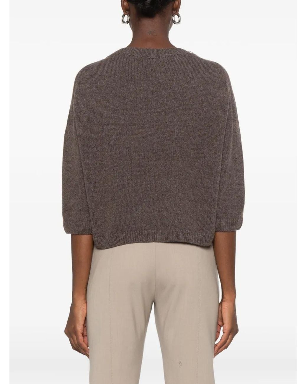 Liviana Conti Brown Crystal-Embellished Sweater