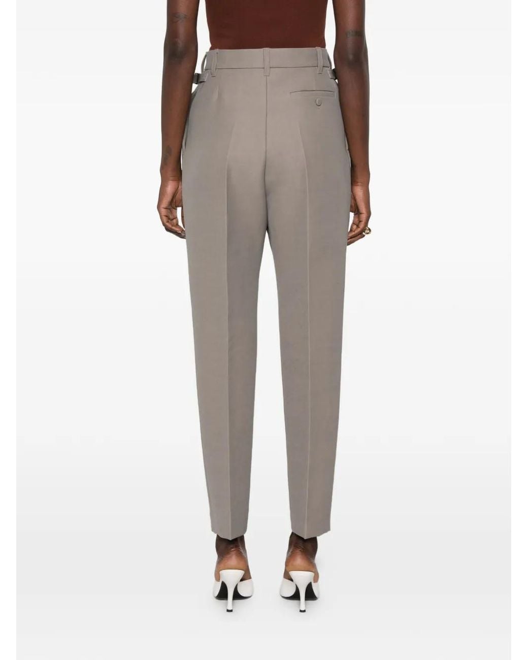 Mugler Gray Pleated Buckled-Waist Trousers