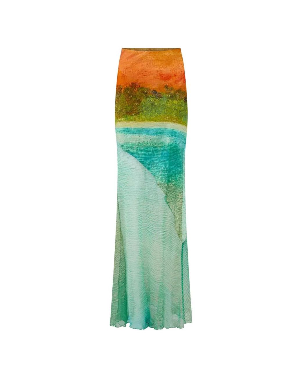 Donde Esteban Green Formentera Landscape-Print Maxi Skirt