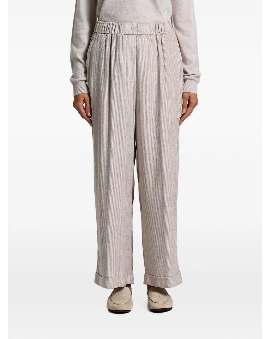 Peserico Gray Corduroy-Effect Pleated Trousers