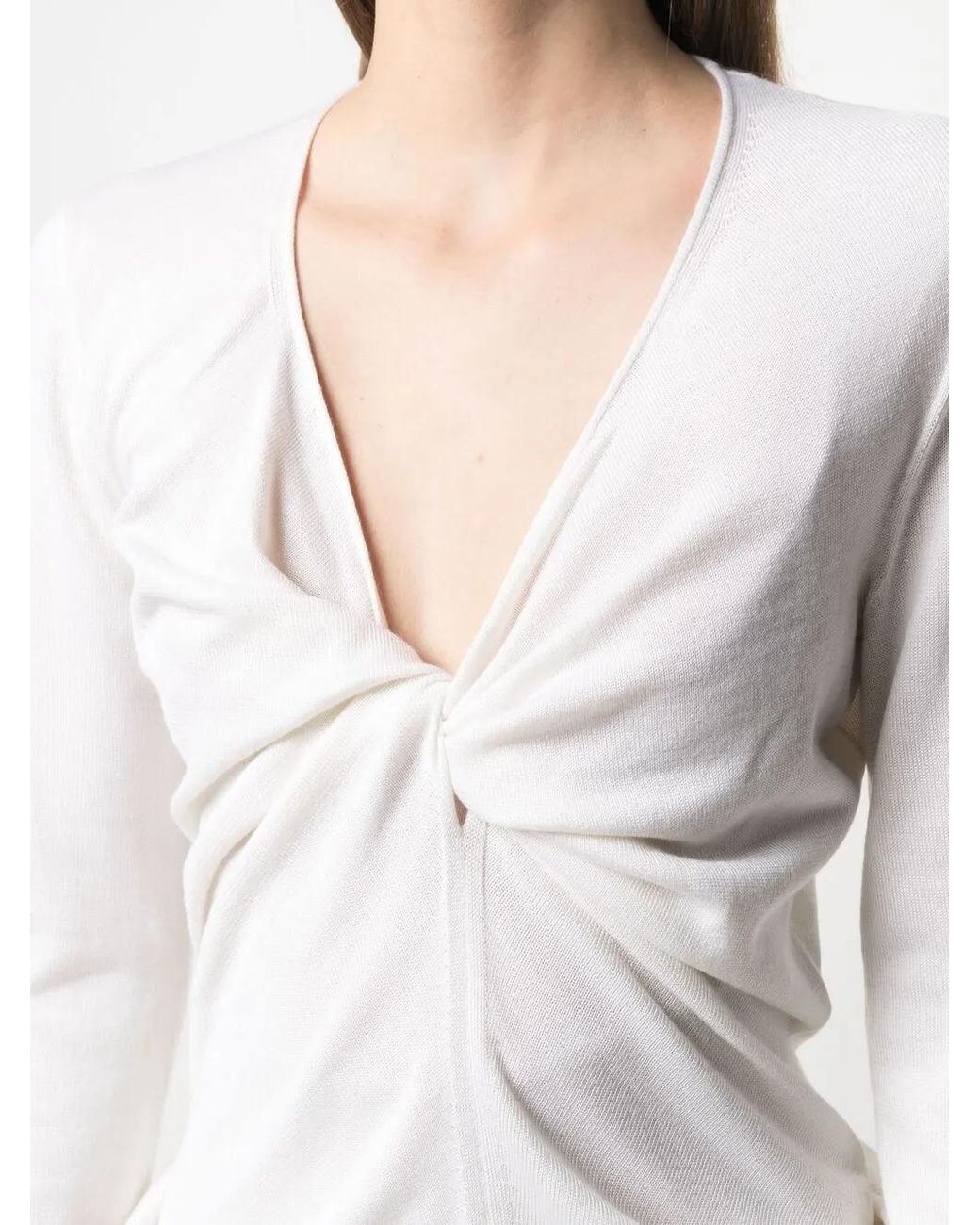 Tom Ford White Plunge-Neck Twist-Detail Knitted Top