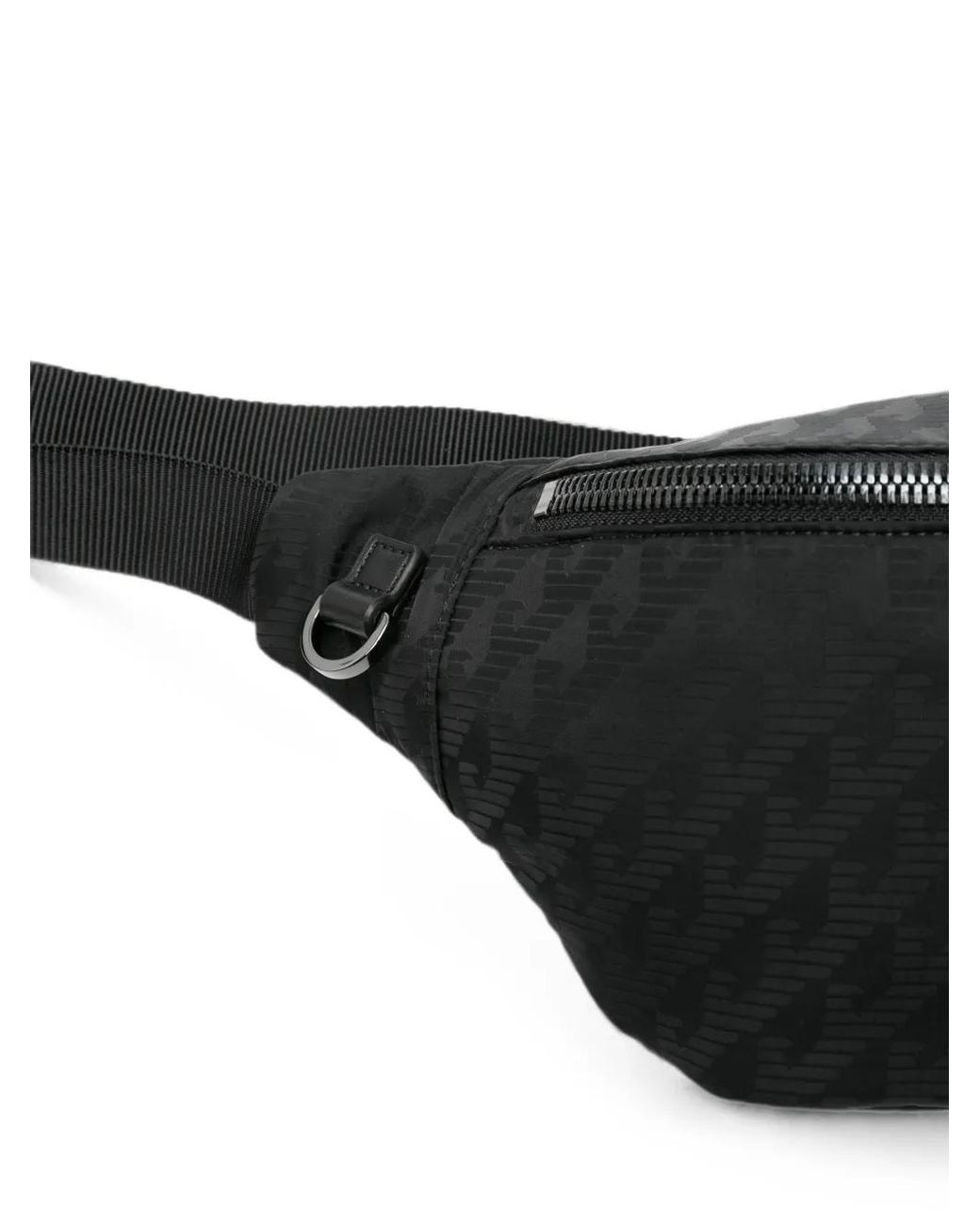 Emporio Armani Black Monogram-Pattern Logo-Plaque Belt Bag for men