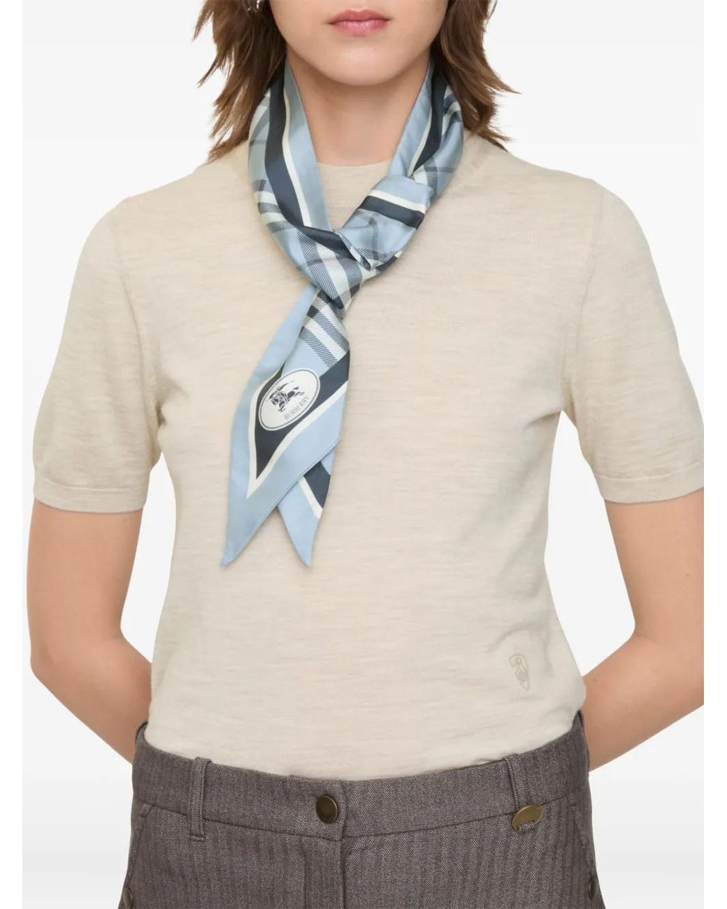 Burberry Blue Skinny Check Silk Scarf