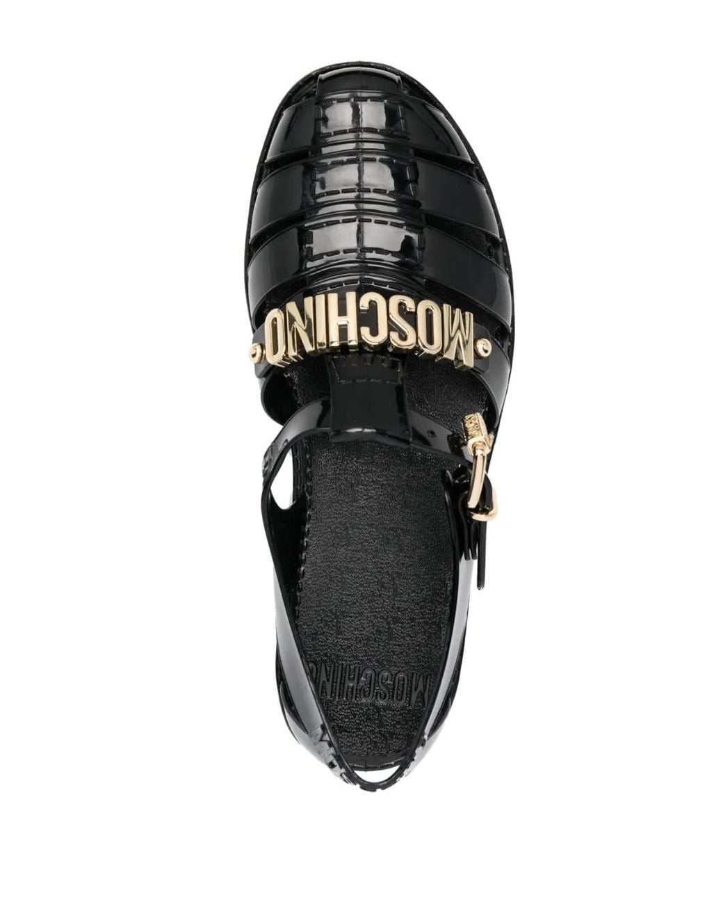 Moschino Black Logo-Plaque Caged Sandals