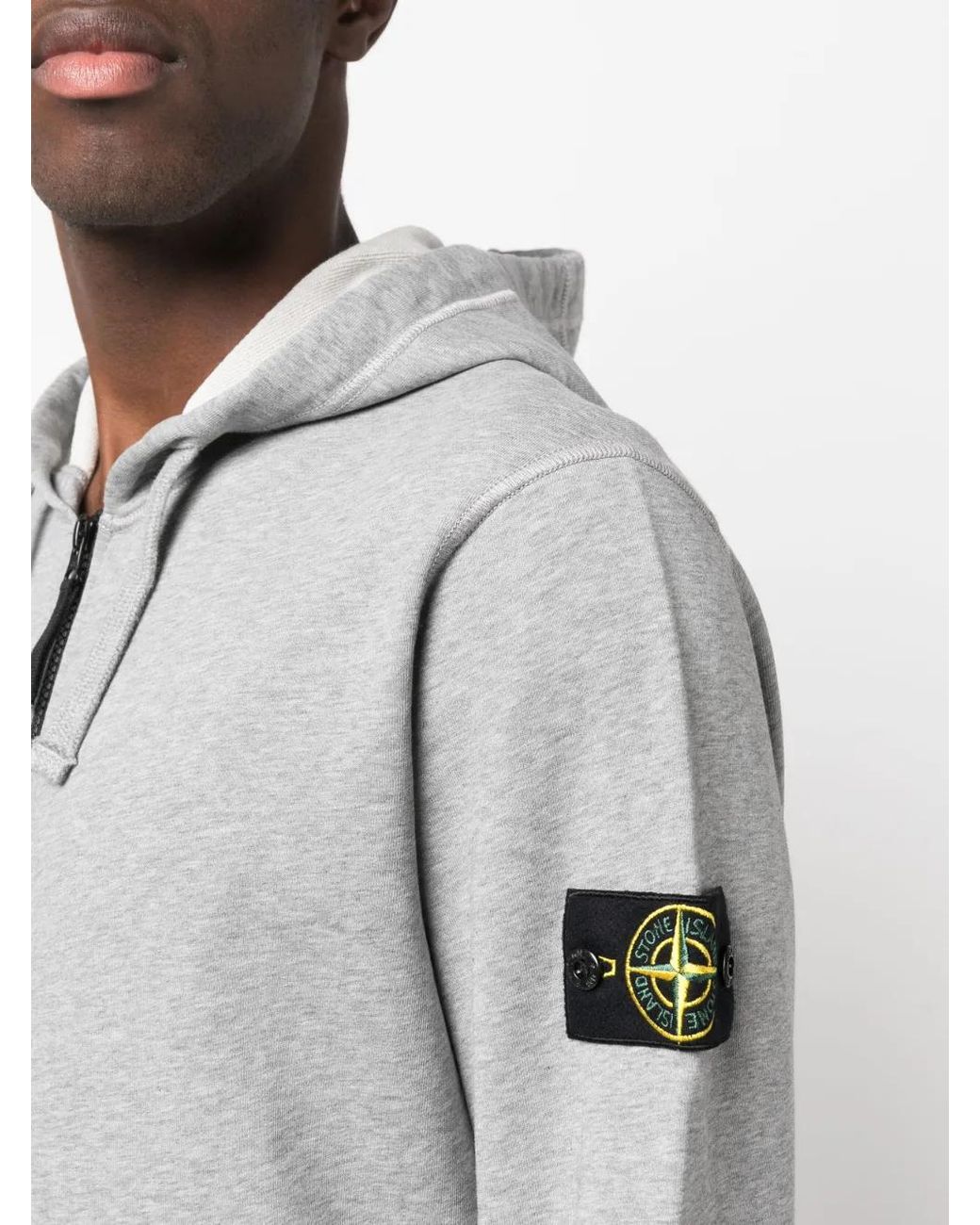 Stone Island Gray Logo-Badge Regular-Fit Cotton-Jersey Hoody for men