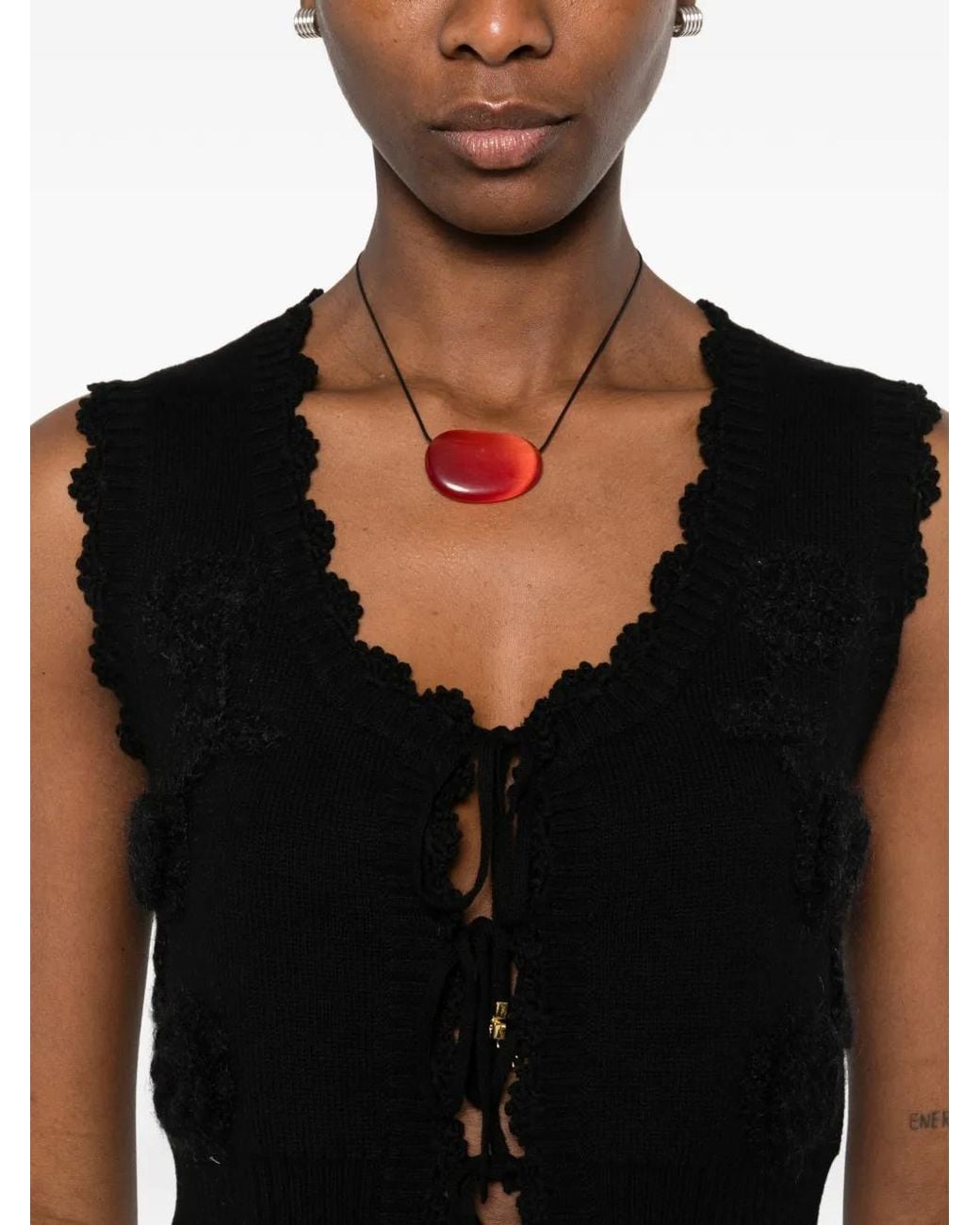 Ganni Black Flower-Applique Sleeveless Cardigan