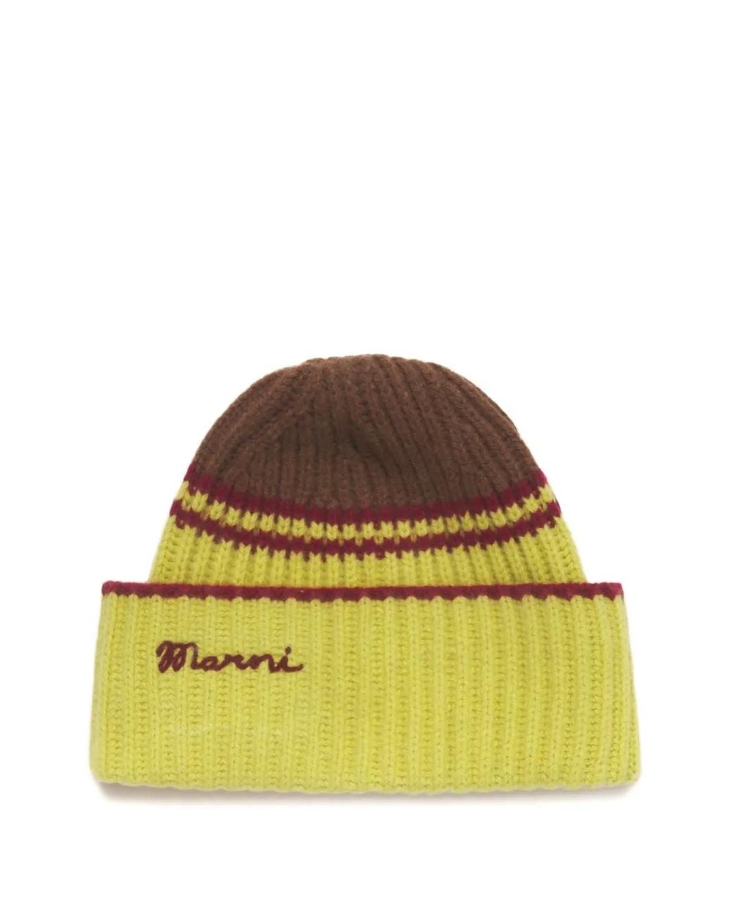 Marni Yellow Wool-Cashmere Fisherman's Rib Beanie for men