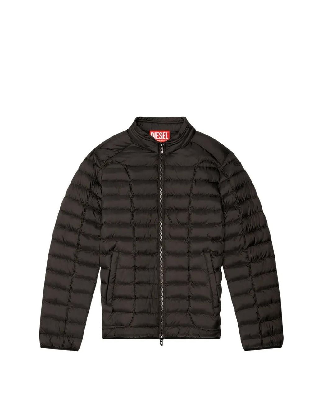 DIESEL Black Quilted Mock Neck Jacket for men