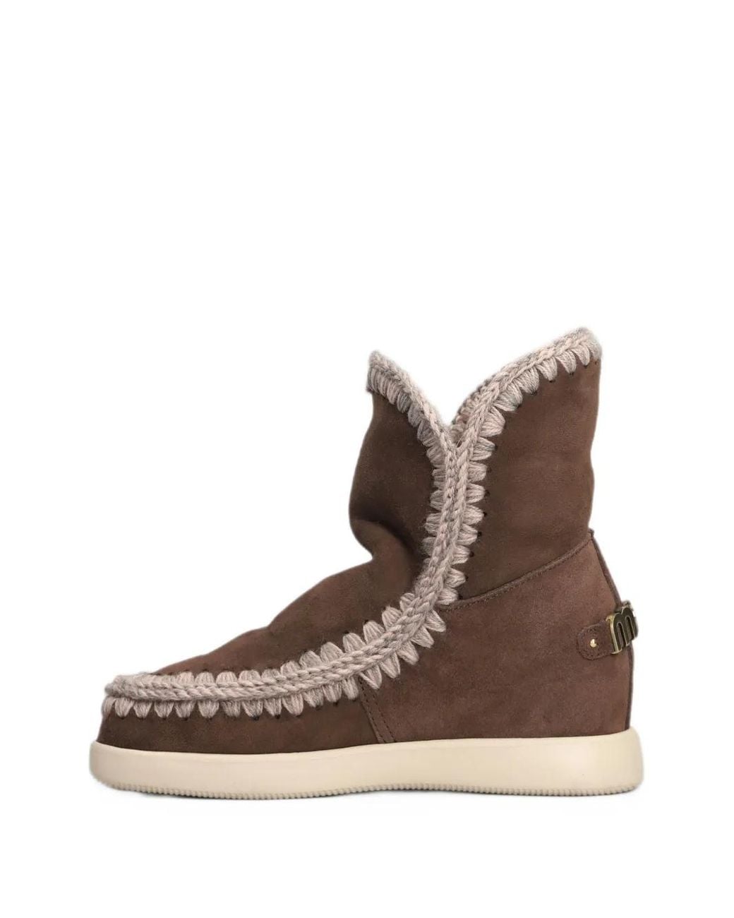 Mou Brown Crochet-Trim Ankle Boots