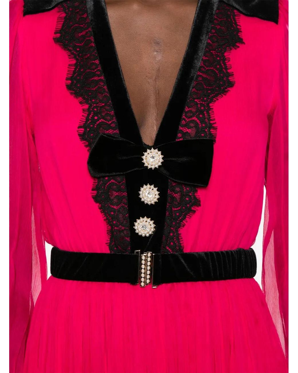 Nissa Pink Belted Midi Dress