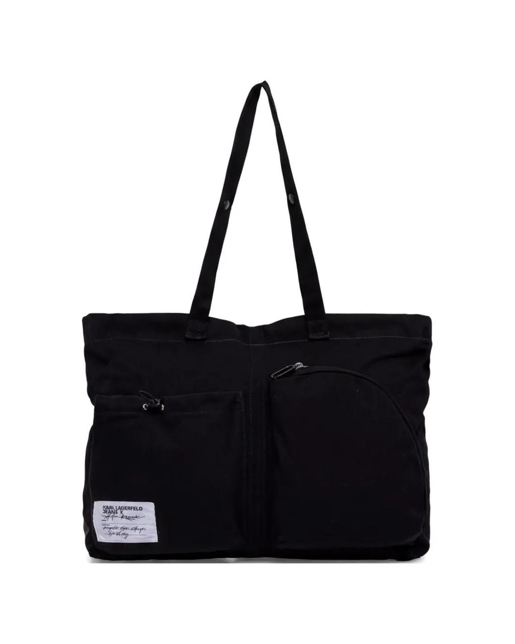Karl Lagerfeld Black Logo-Patch Pocket Tote Bag