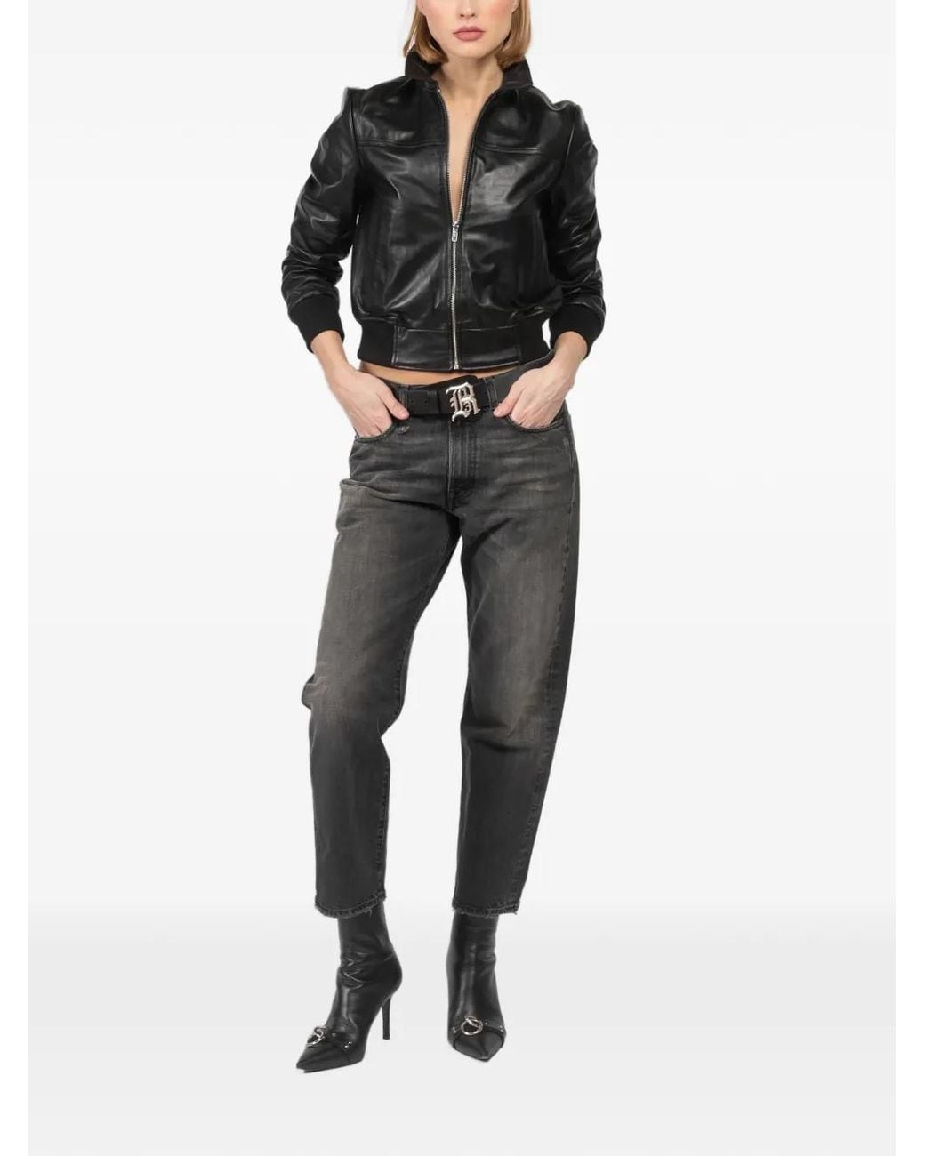 R13 Black Ring-Detail Pointed Boots