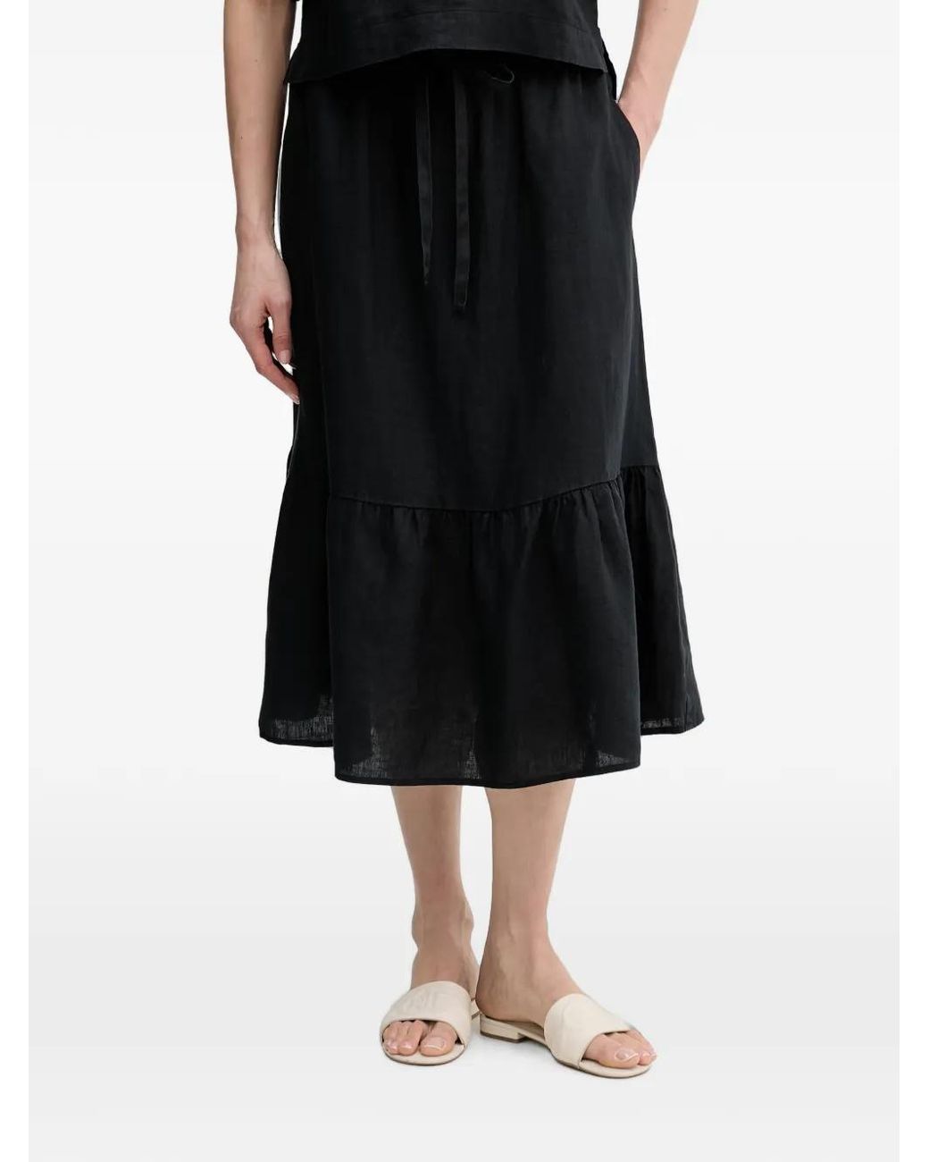 DKNY Black Ruffled Drawstring Skirt