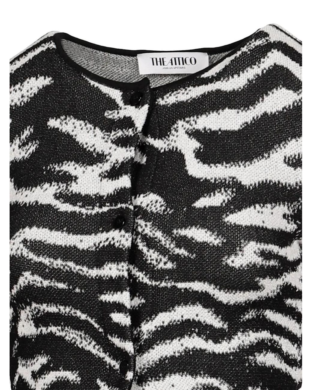 The Attico Black Zebra-Jacquard Button-Up Cardigan