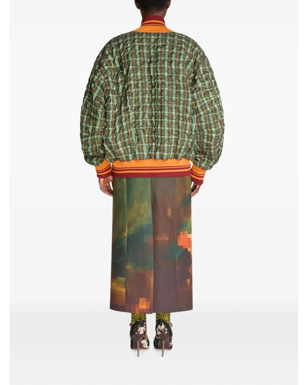 Dries Van Noten Green Oversized Seersucker Bomber