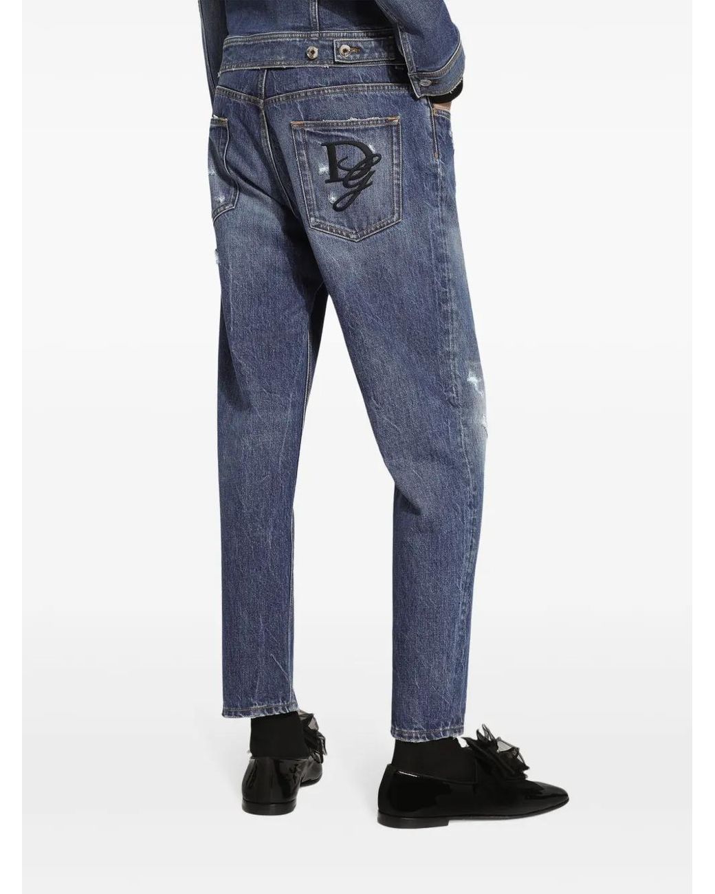 Dolce & Gabbana Blue Worn-Effect Straight-Leg Jeans for men