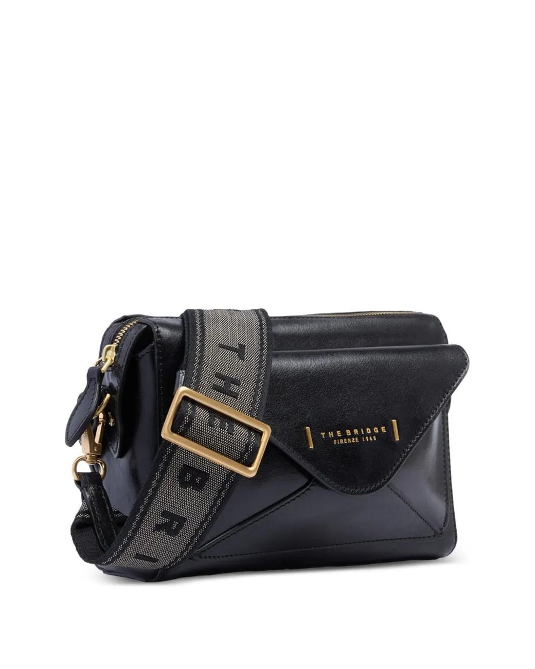 The Bridge Black Leather Envelope-Pocket Cross Body Bag
