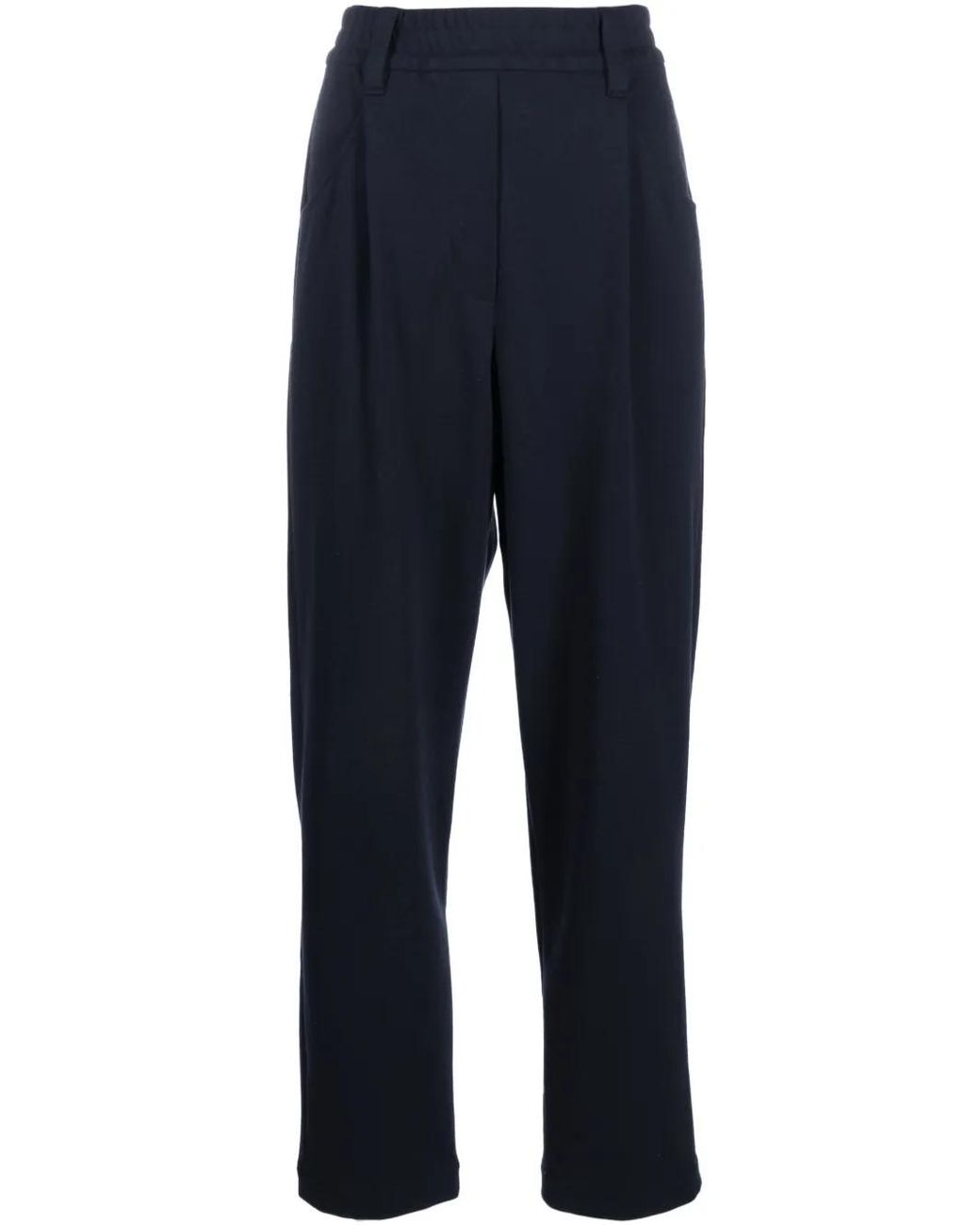 Brunello Cucinelli Blue Cotton Blend Drawstring Trousers