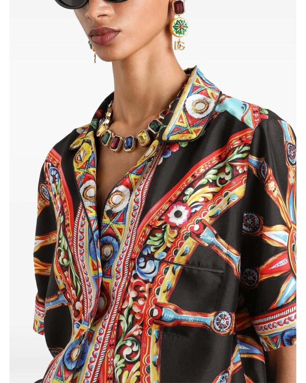 Chemise En Sergé De Soie À Imprimé Carretto Dolce & Gabbana en coloris Black