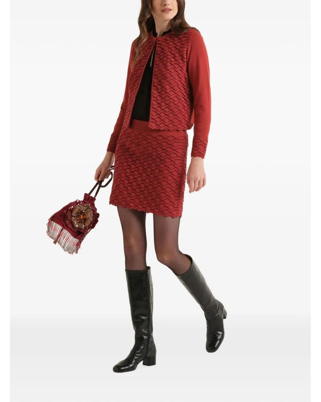 Maliparmi Red Wave-Pattern Mini Skirt