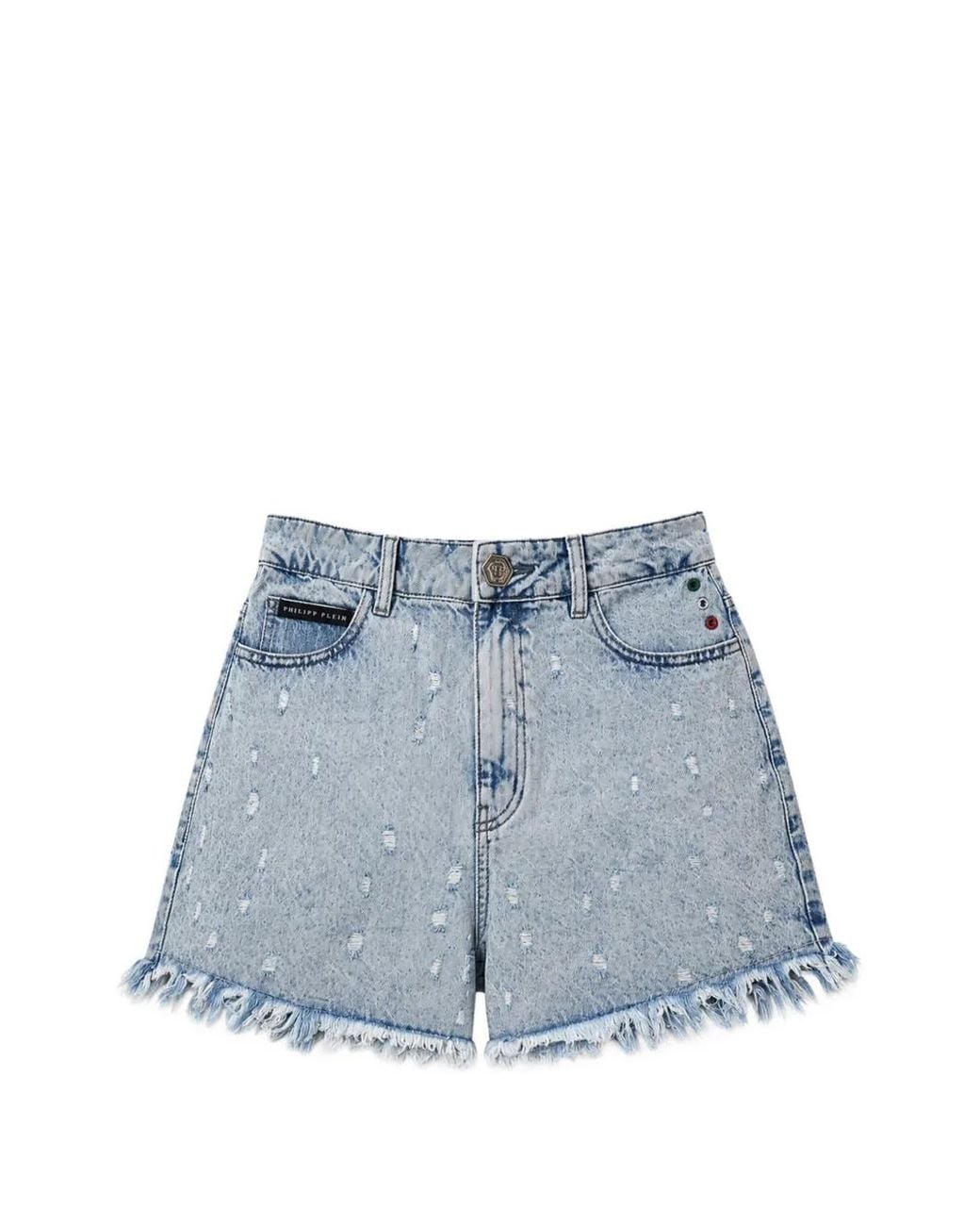 Philipp Plein Blue Distressed Raw-Edge Shorts