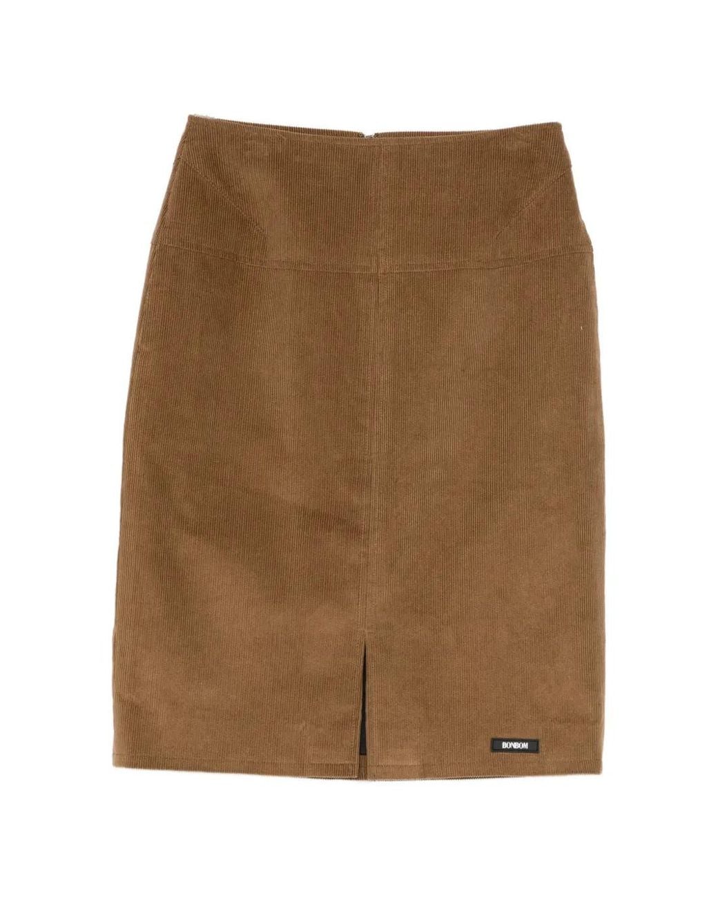 BONBOM Brown Logo Patched Corduroy Skirt