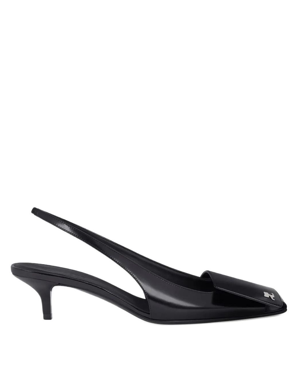 Courreges Black Fold Leather Slingbacks