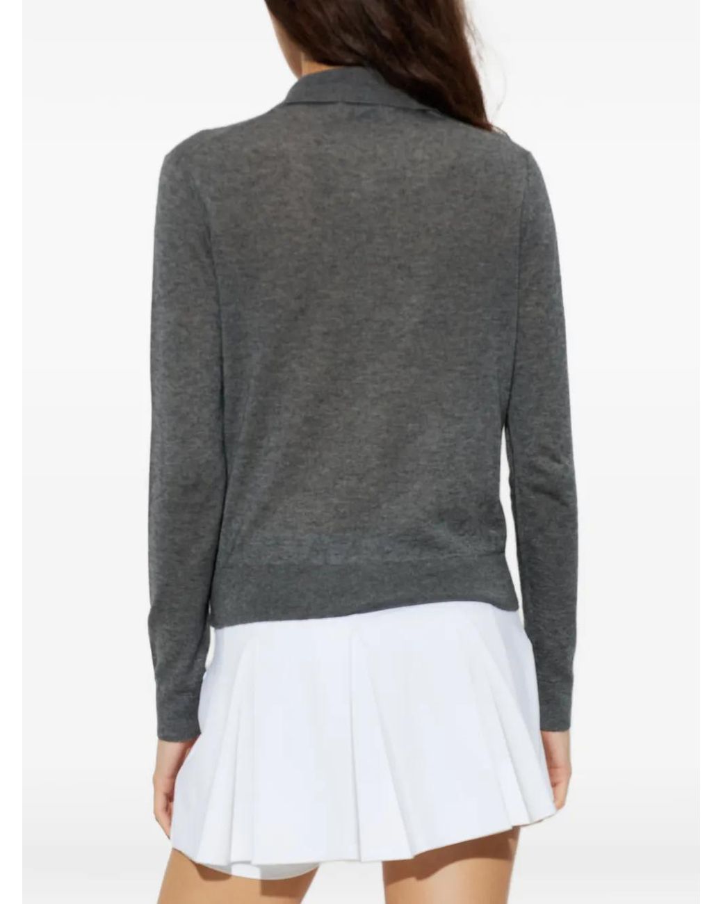 Lacoste Gray Logo-Patch Polo-Collar Cardigan