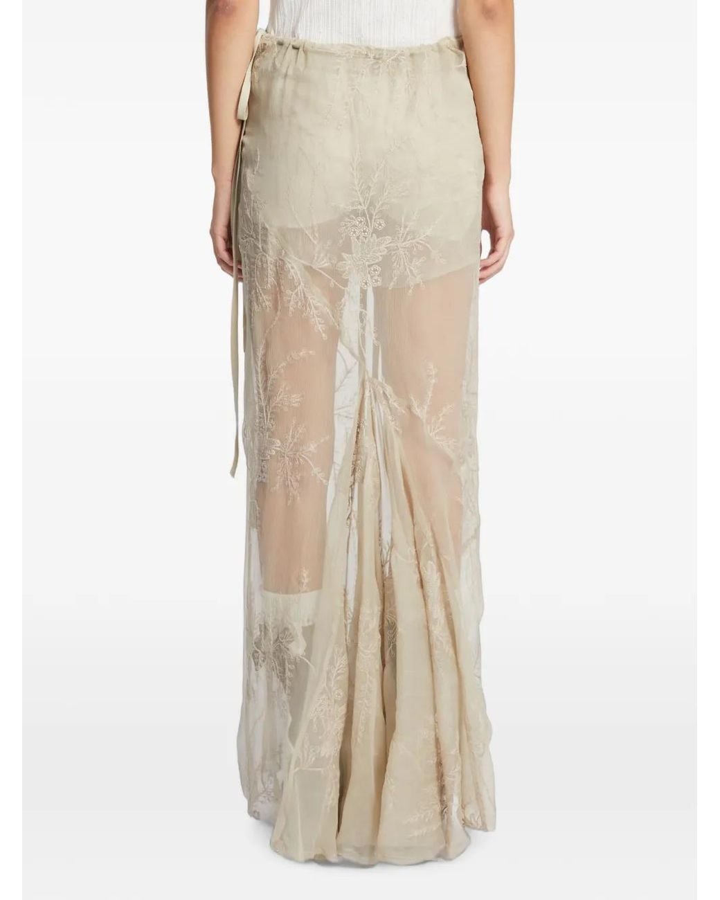Ann Demeulemeester Natural Embroidered Silk-Voile Maxi Skirt