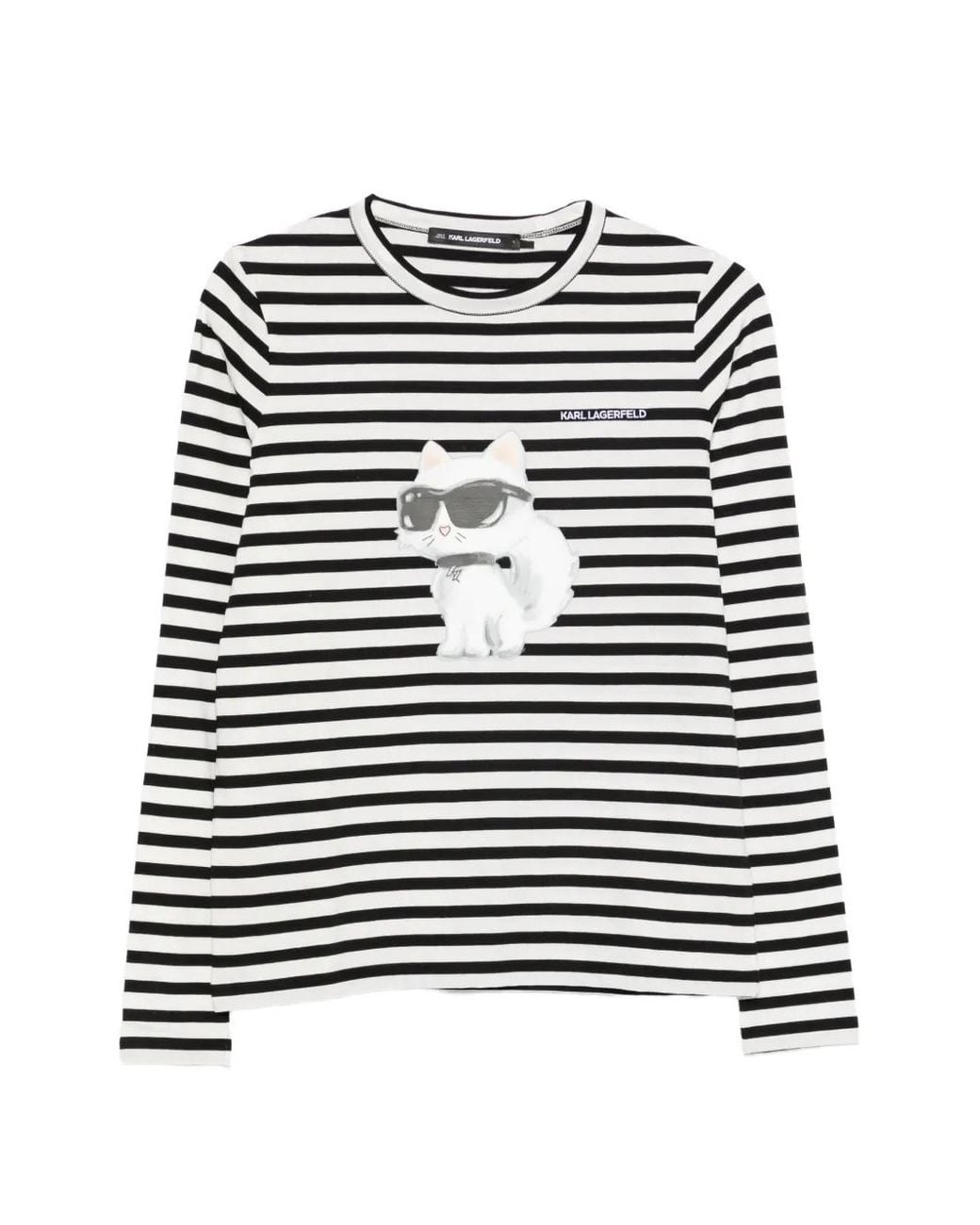 Karl Lagerfeld Black Choupette-Print Striped T-Shirt