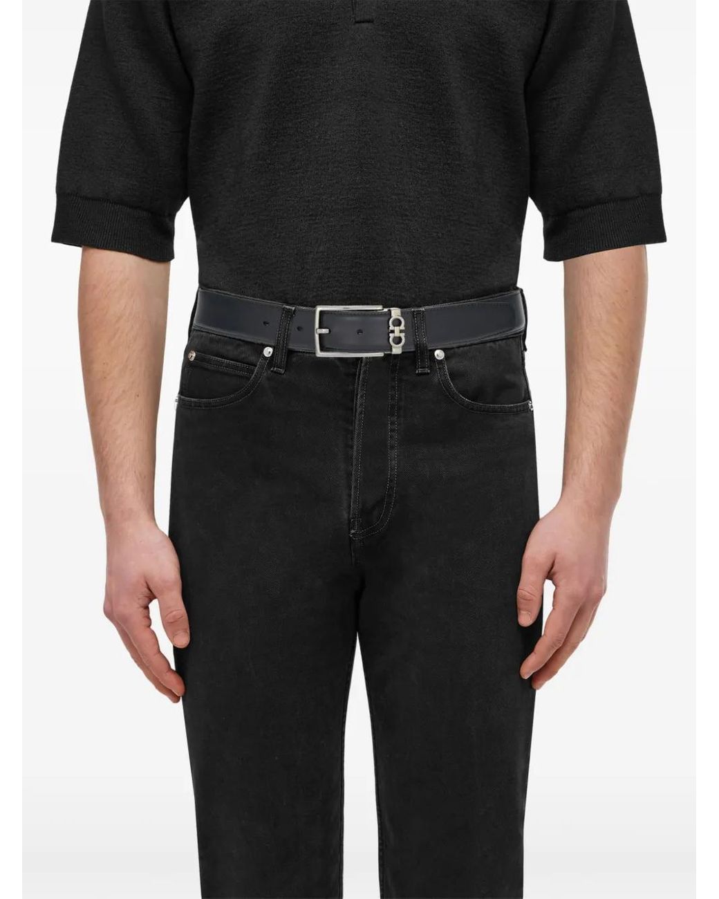Ferragamo Black Reversible Gancini Leather Belt for men