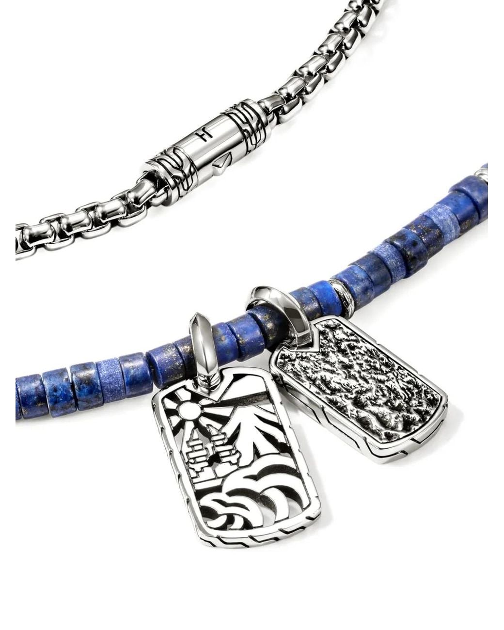 John Hardy Metallic Sterling Heishi Tag Lapis Lazuli Necklace for men
