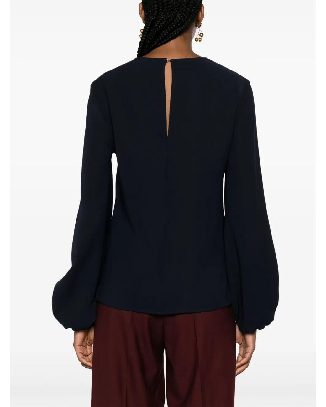 P.A.R.O.S.H. Black Bishop Sleeves Round-Neck Blouse