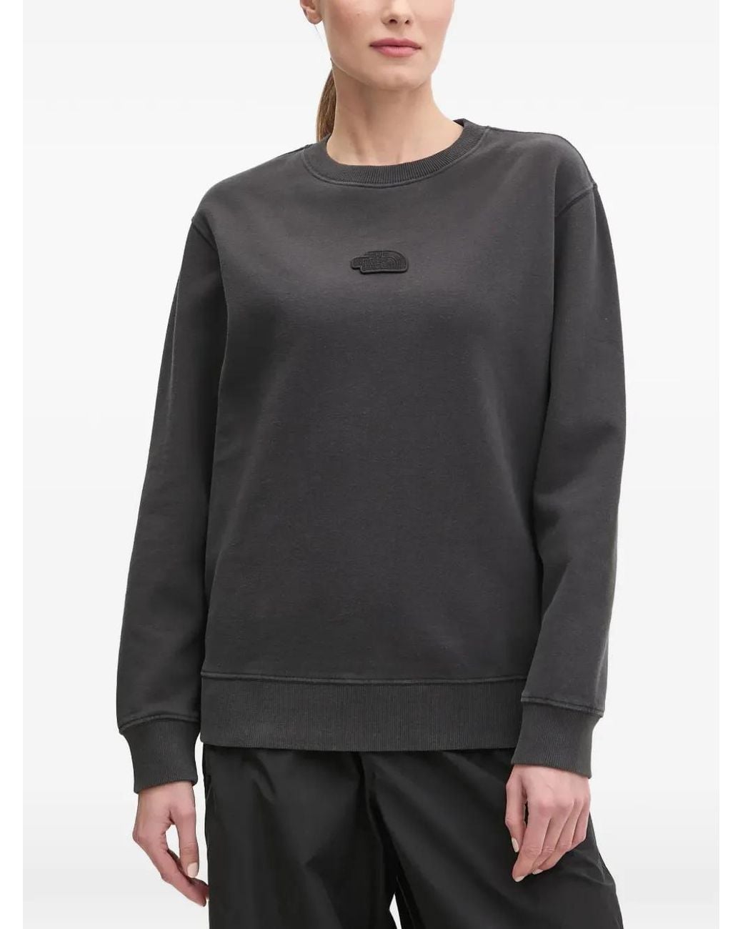 The North Face Gray Logo-Patch Crew-Neck Sweatshirt