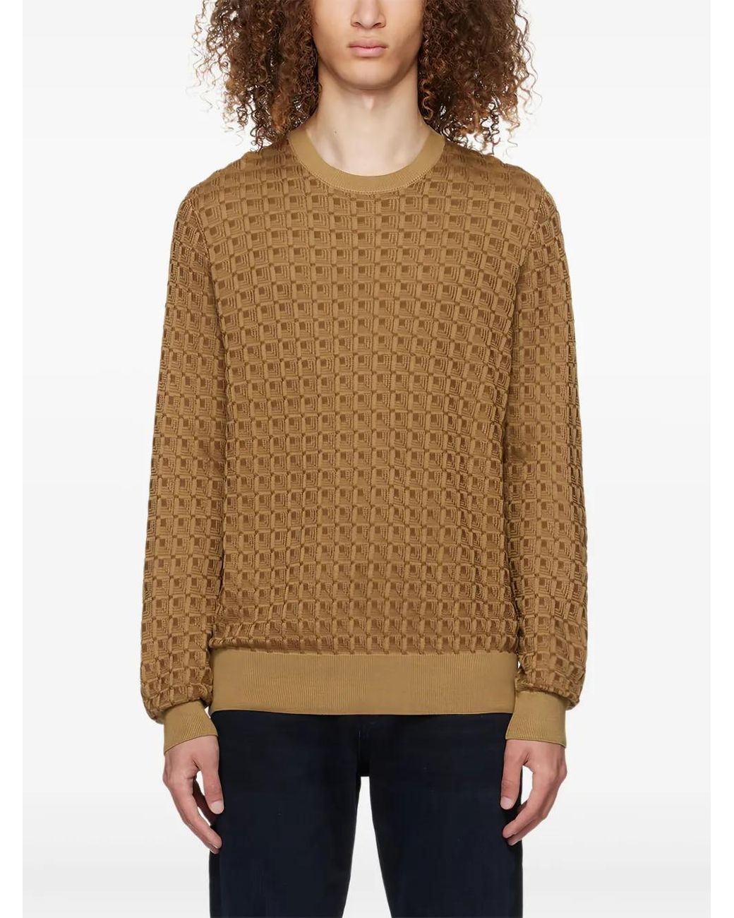 Boss Natural Geometric-Pattern Silk Sweater for men