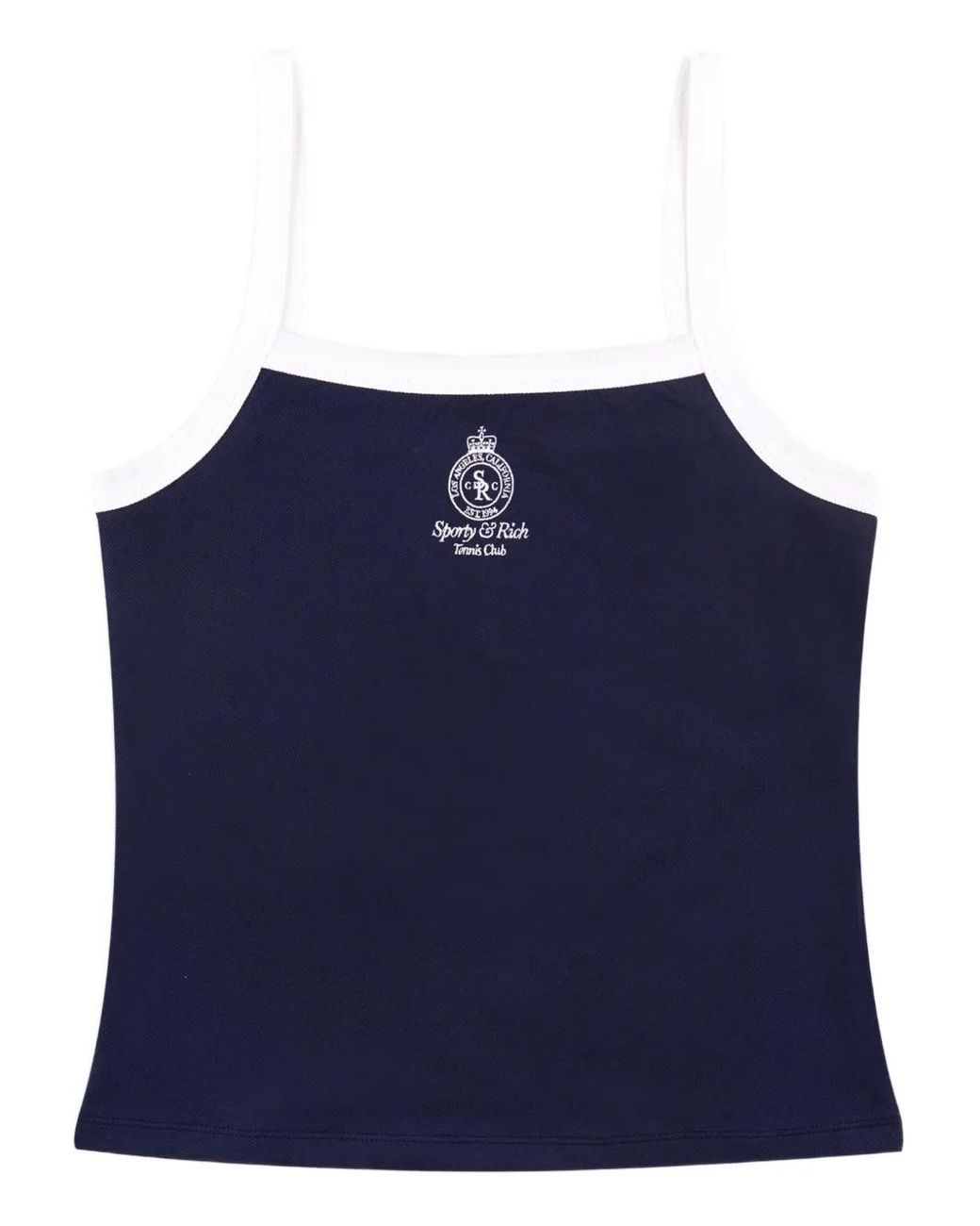 Sporty & Rich Blue Contrast-Binding Ribbed Top