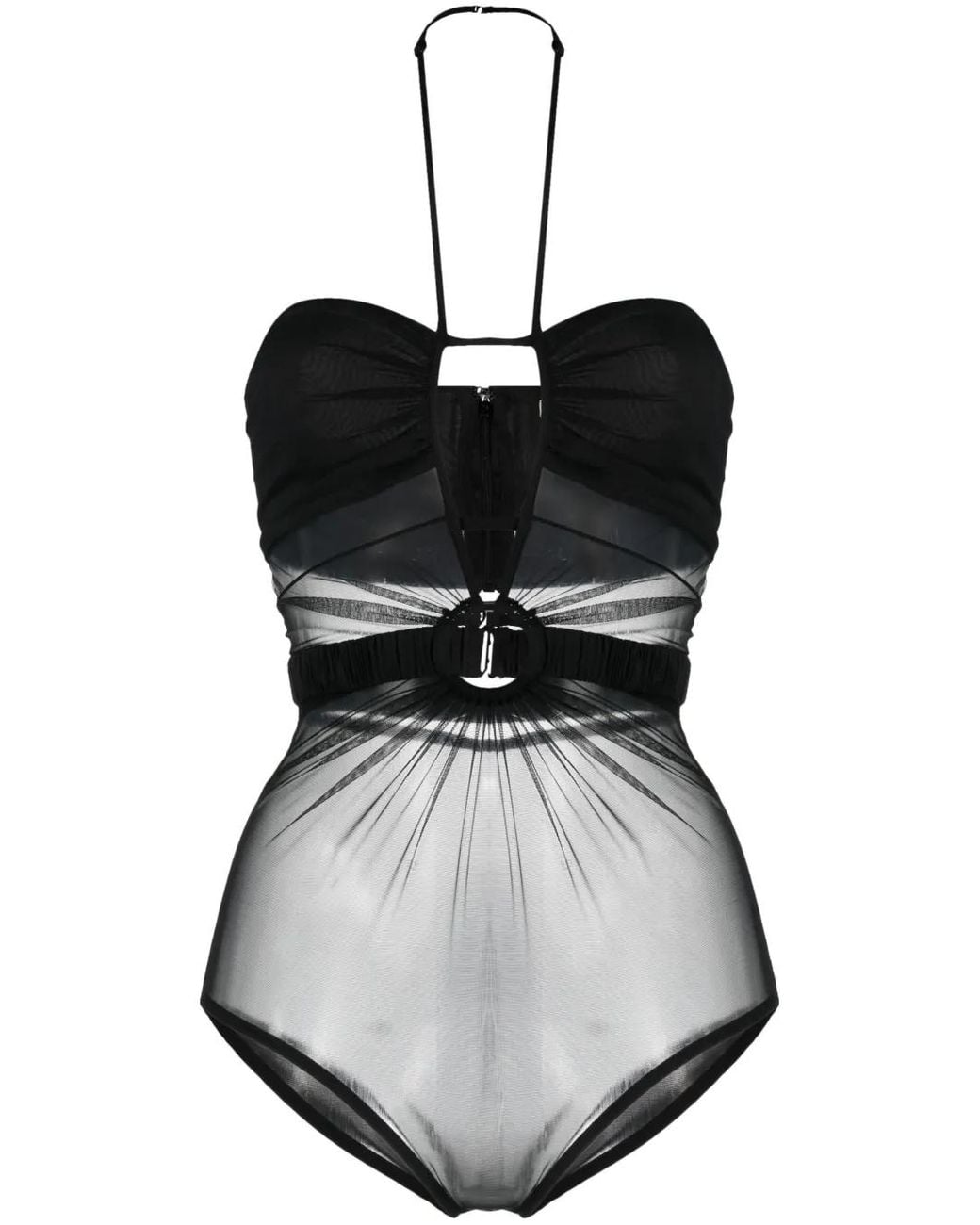 Nensi Dojaka Black Sheer-Panel Halterneck Bodysuit