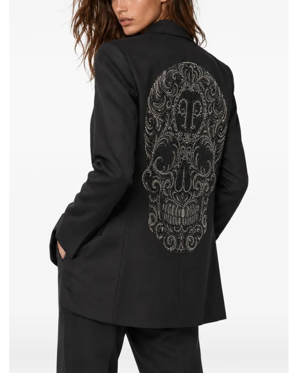 Philipp Plein Black Boyfriend's Fit Blazer Baroque Skull