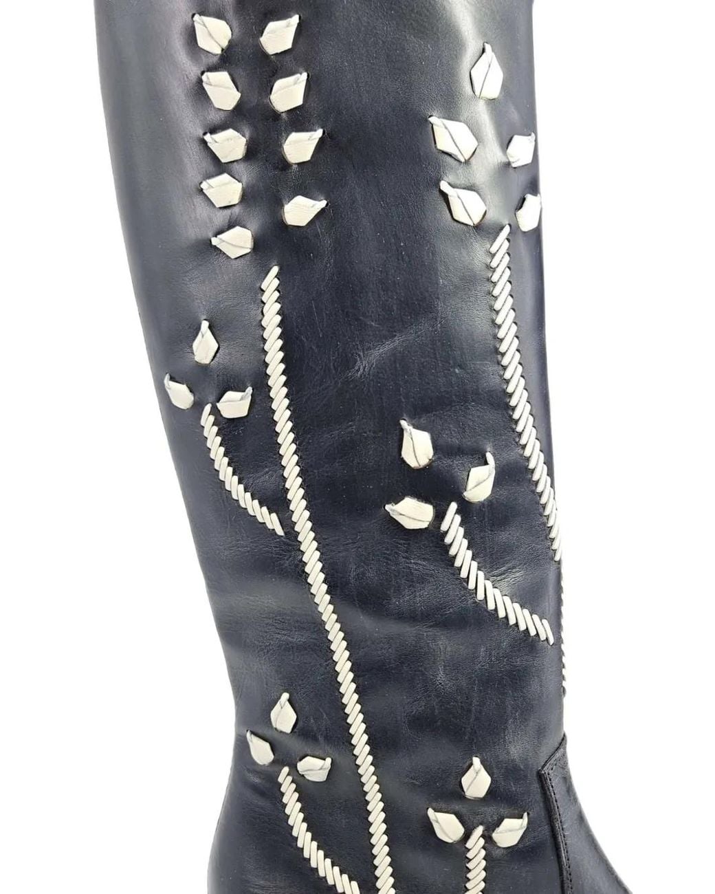 Madison Maison Blue Tall Floral-Embroidery Boots