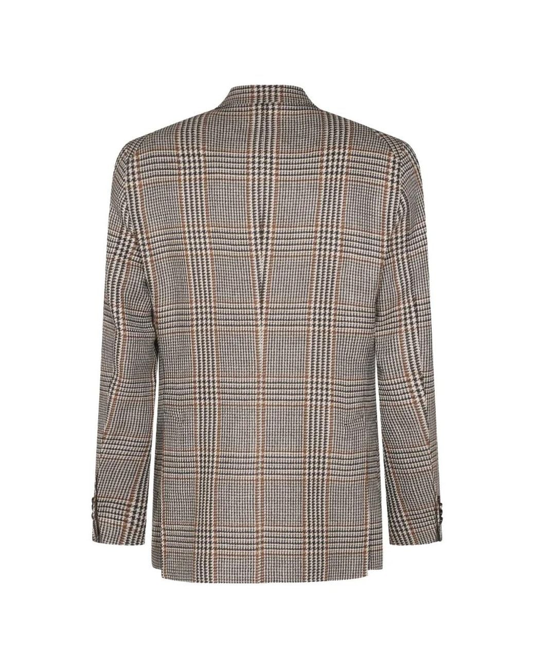 Tagliatore Gray Check-Pattern Virgin Wool Blazer for men