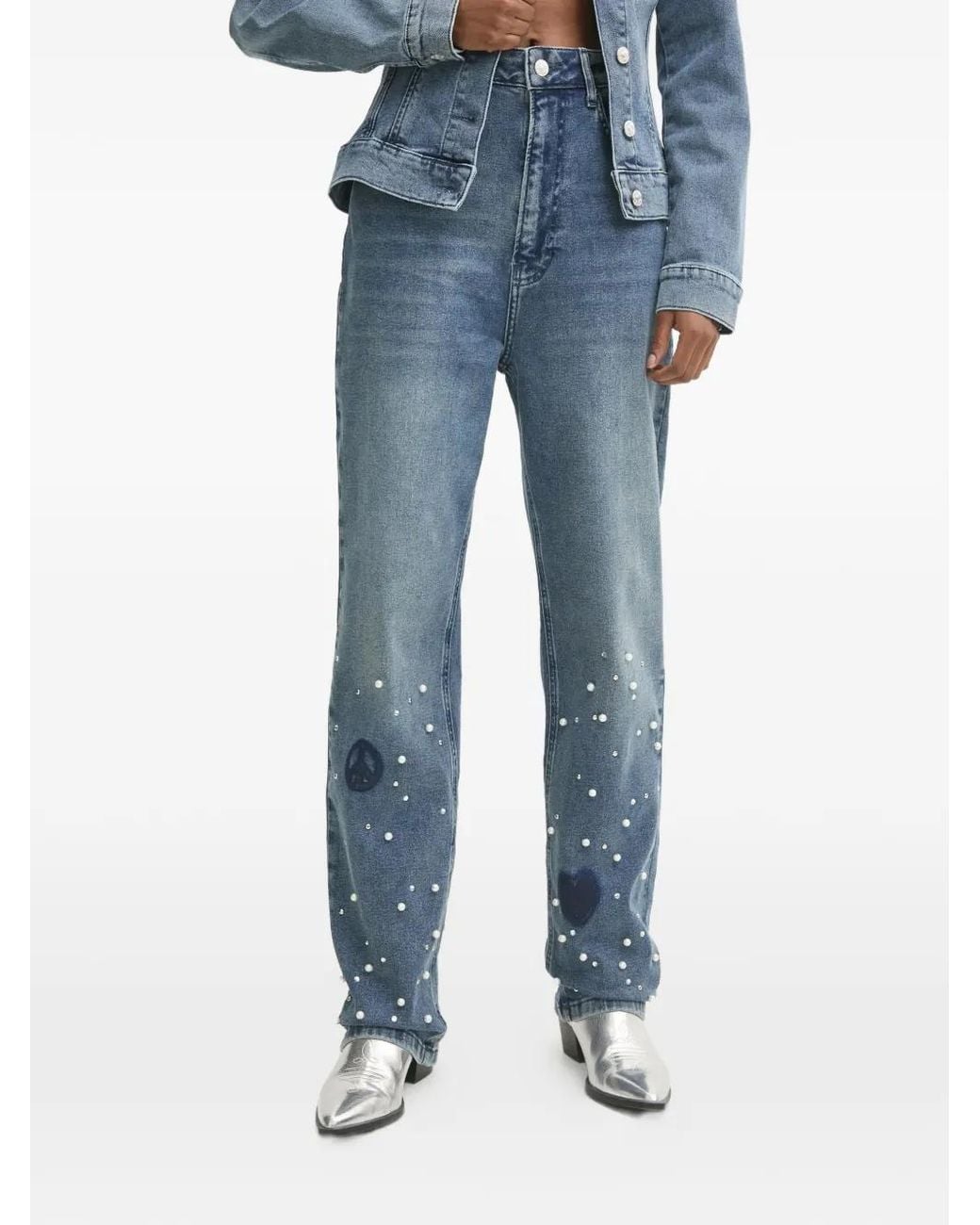 Moschino Blue Pearl-Embellished Jeans