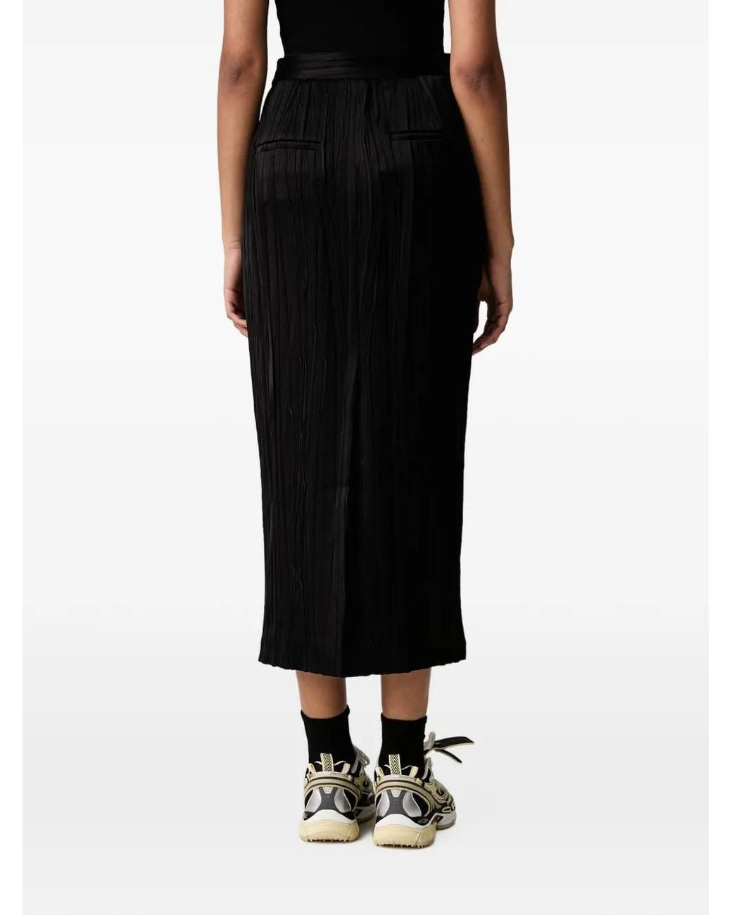 Willy Chavarria Black Tubo Crinkled-Effect Pencil Midi Skirt