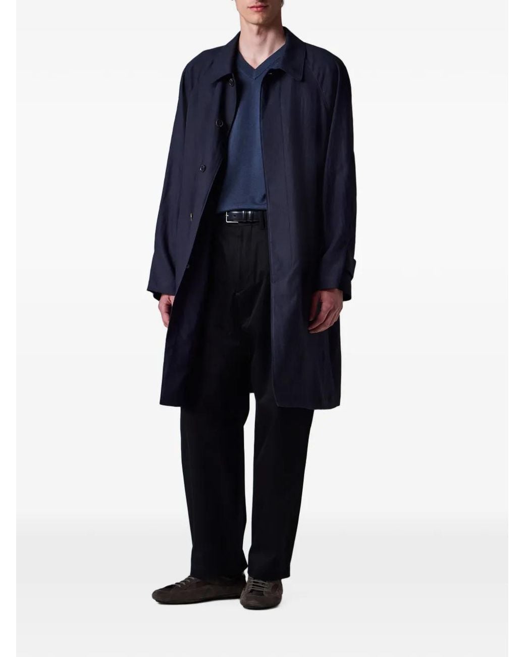 Paul Smith Blue Linen Raglan Mac for men