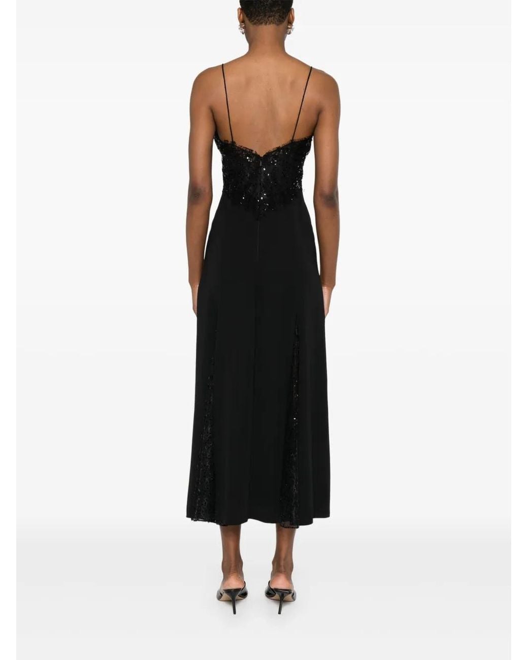 Nissa Black Sequin-Embellished Midi Dress