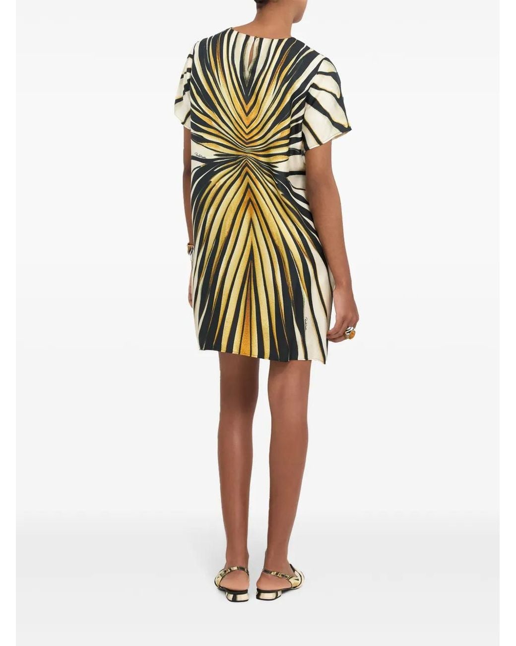 Roberto Cavalli Yellow Abstract-Print Silk Dress