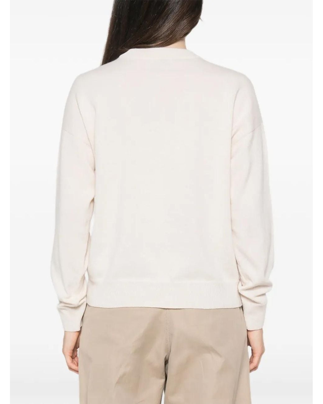 Peserico White Long-Sleeve Chain-Trim Sweater