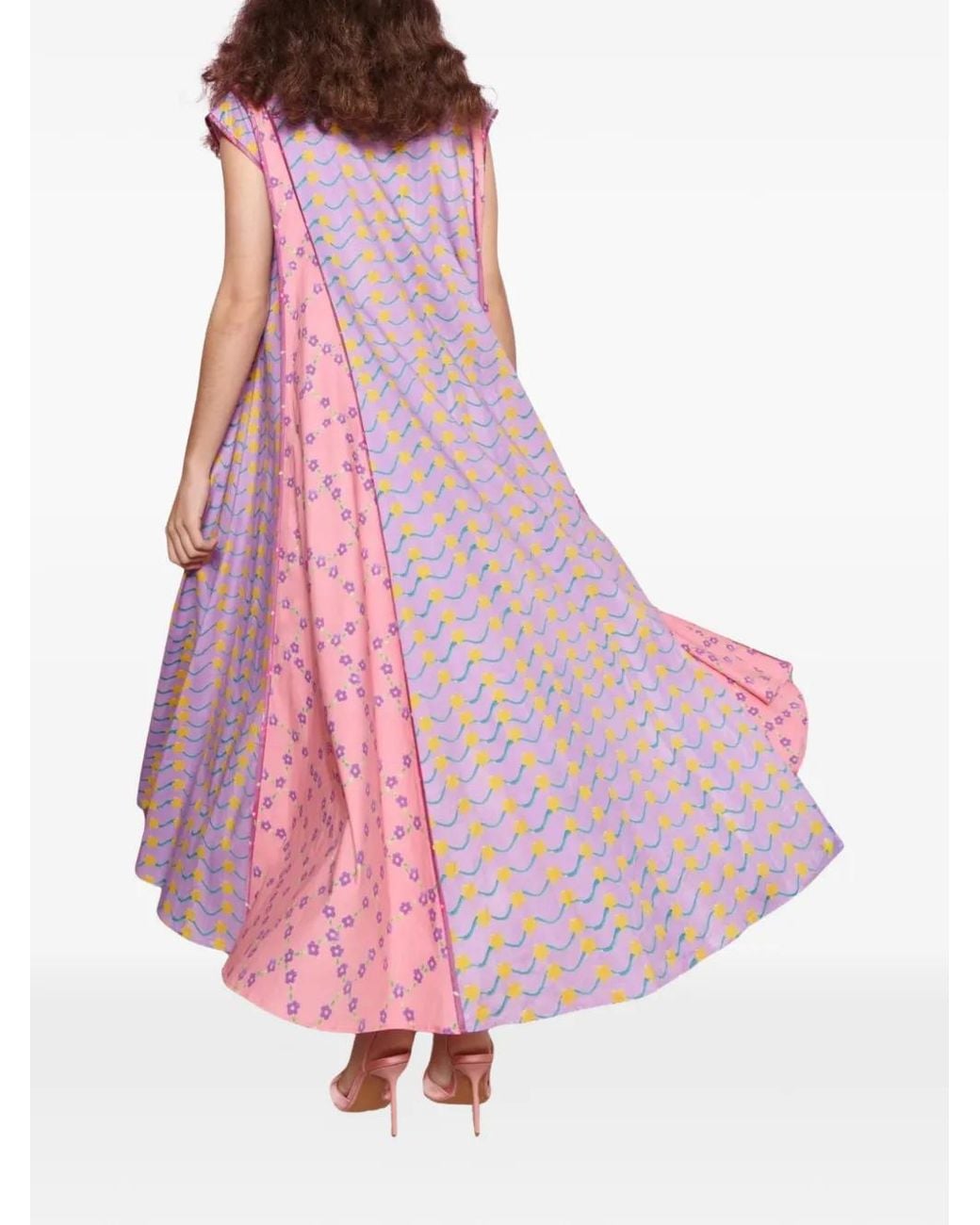 Celiab Purple Lyra Floral Tie-Neck Maxi Dress