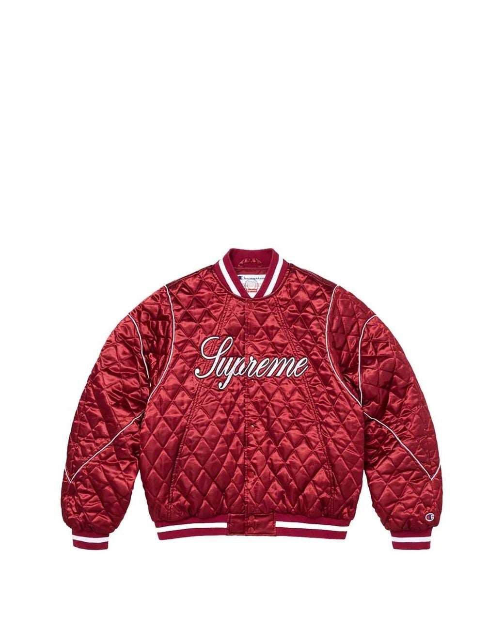 Supreme Red X Champion Quilted Bomber Jacket