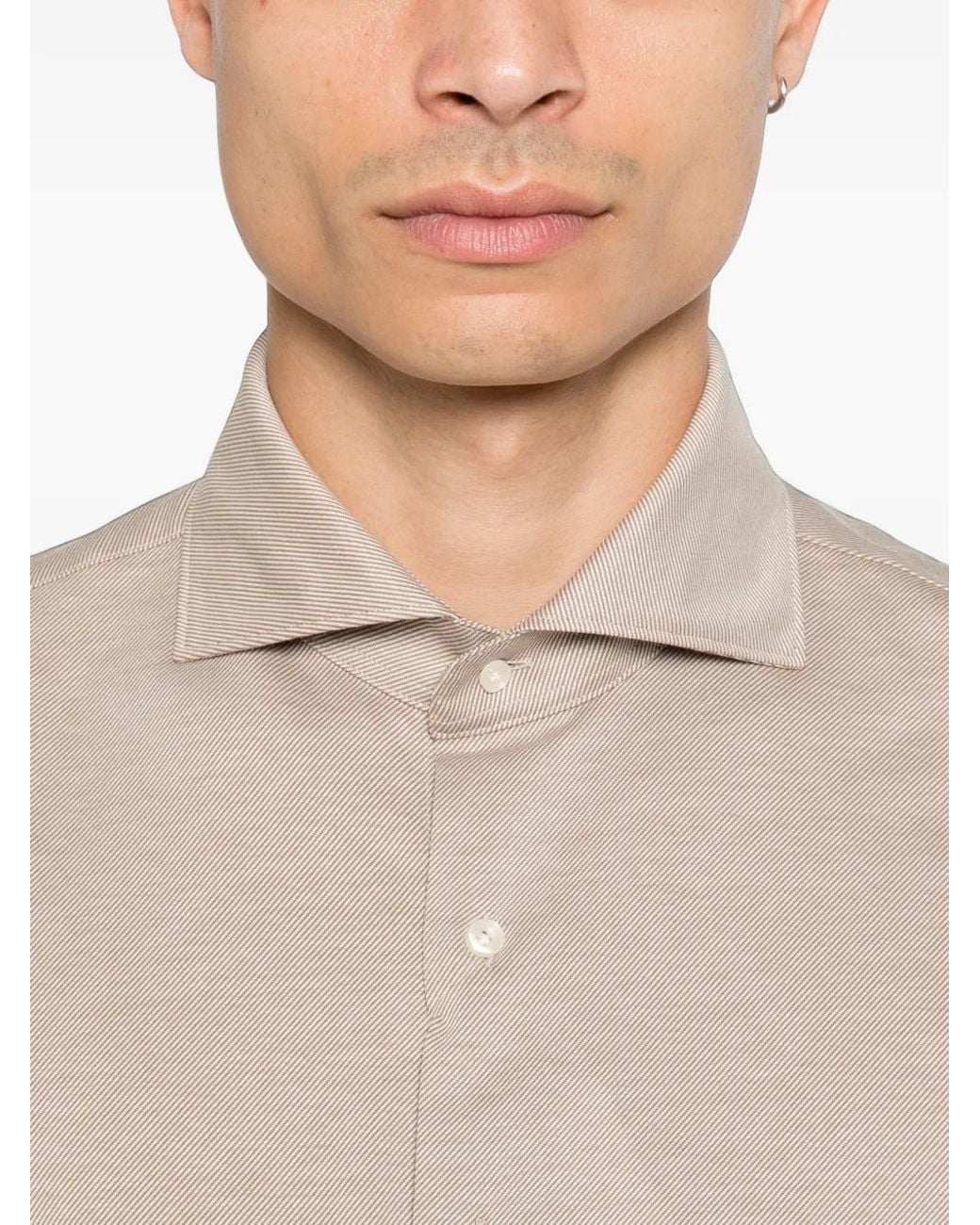 Profuomo White Diagonal-Stripe Spread-Collar Shirt for men